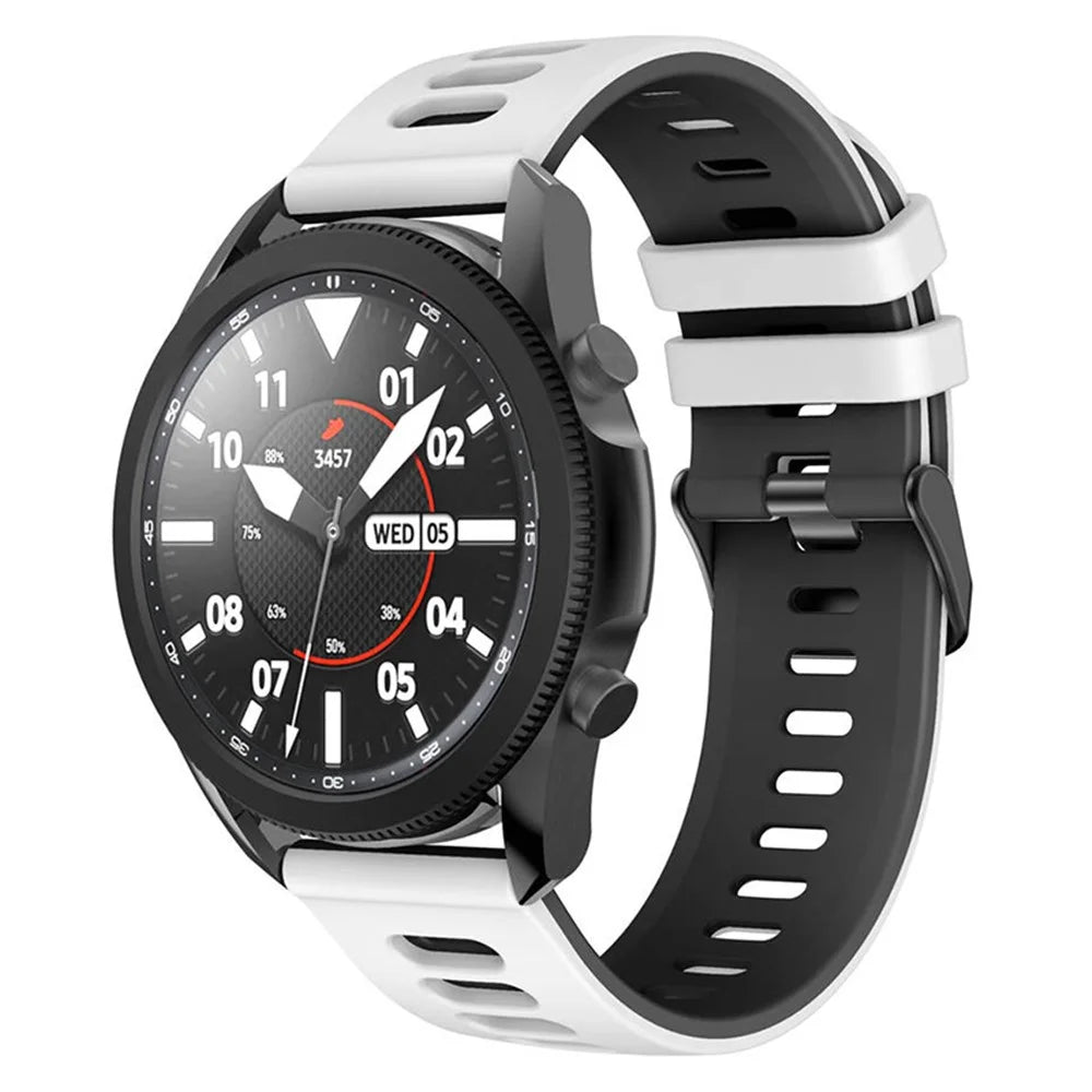 For Samsung Galaxy Watch6 Classic 47mm 43mm / GarminActive 5 Silicone Band 20mm Dual Color Watch Strap - White+Black - 2