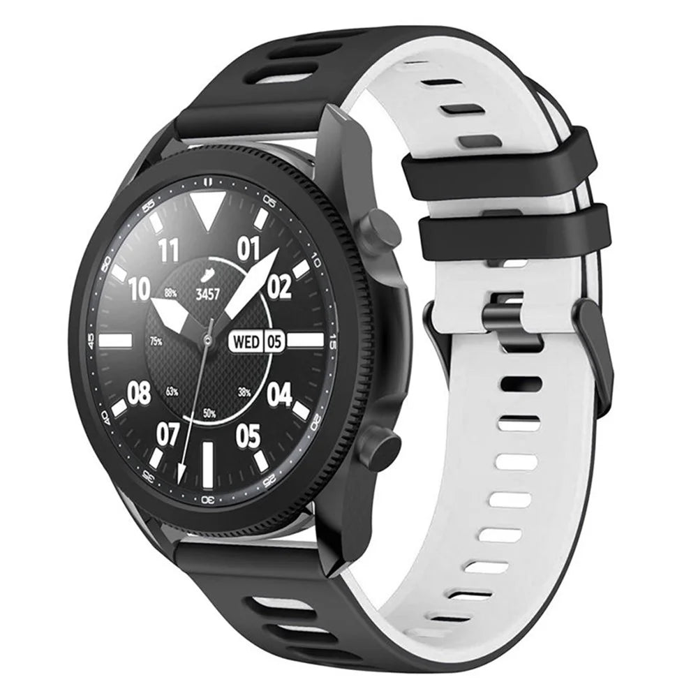 For Samsung Galaxy Watch3 45mm / Garmin Venu 3 Watch Strap 22mm Dual Color Silicone Watchband - Black+White - 2