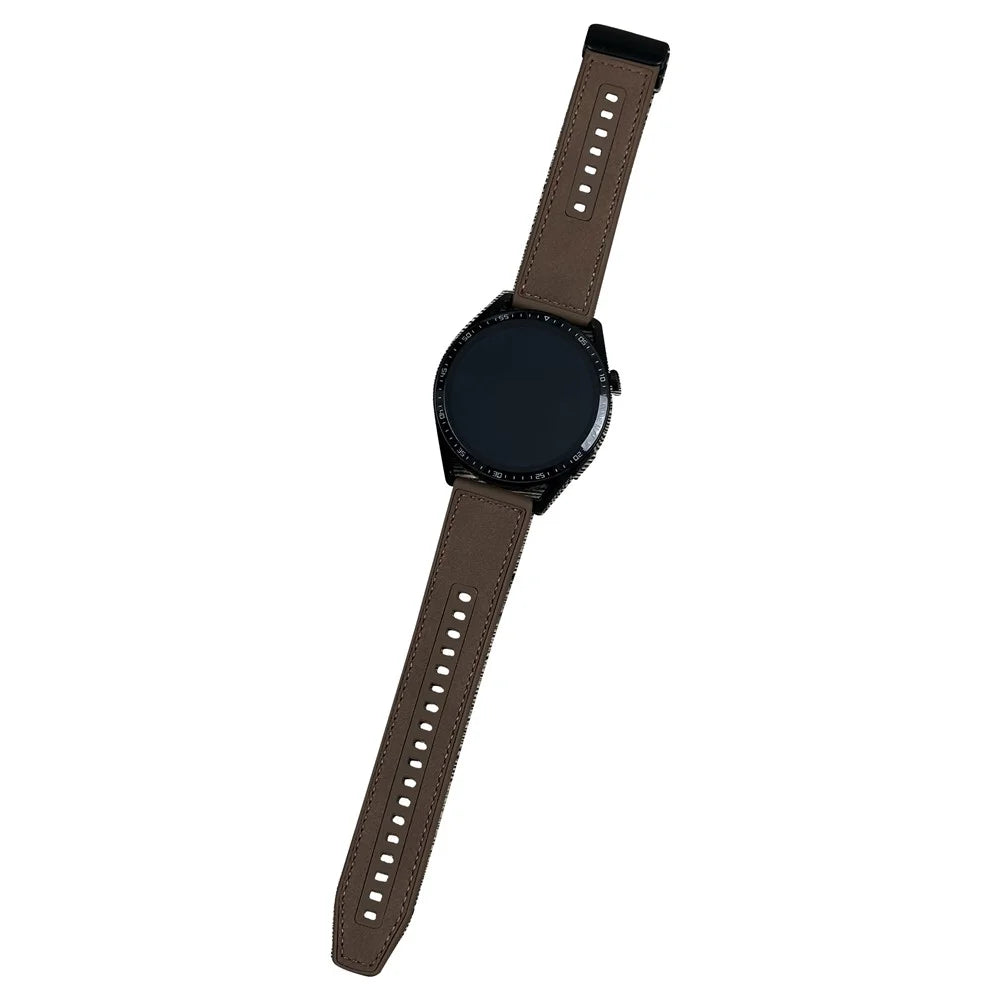 Universal 22mm PU Leather+Silicone Watch Band Replacement with Magnetic Folding Buckle - Coffee - 1