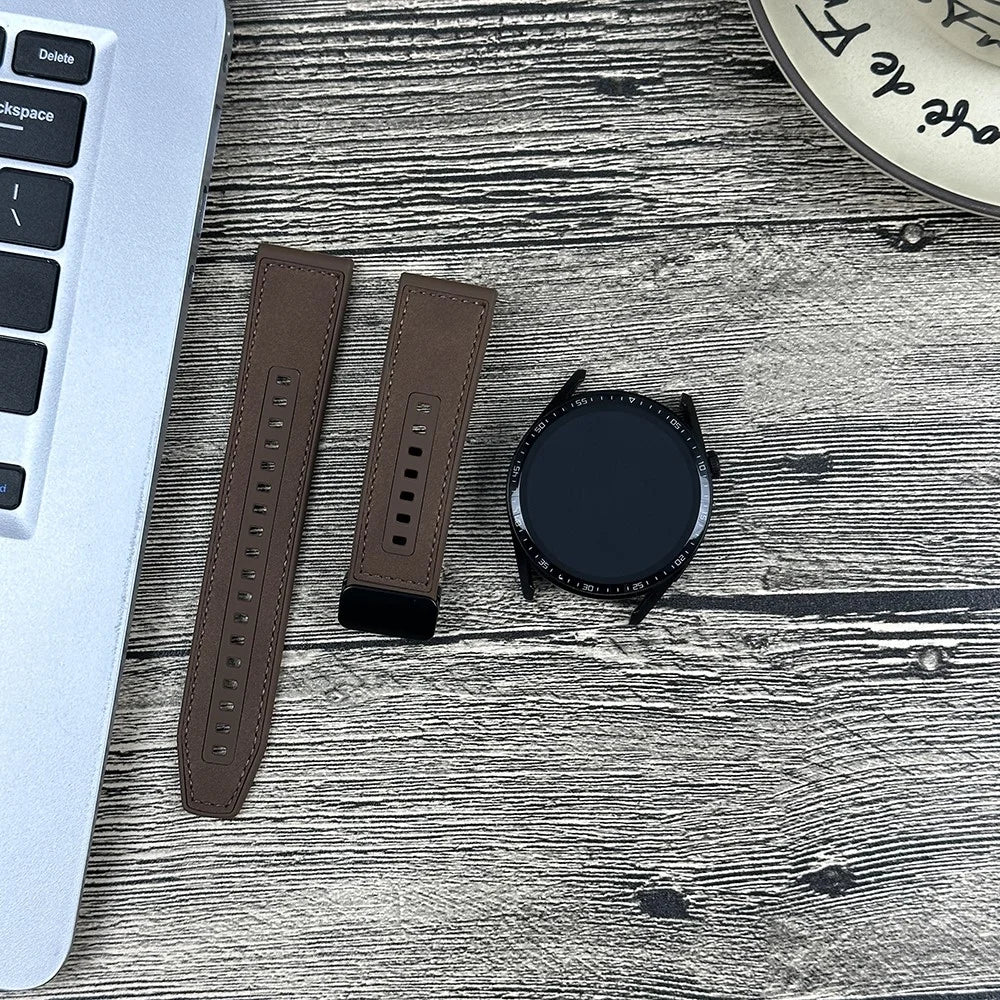 Universal 22mm PU Leather+Silicone Watch Band Replacement with Magnetic Folding Buckle - Coffee - 6