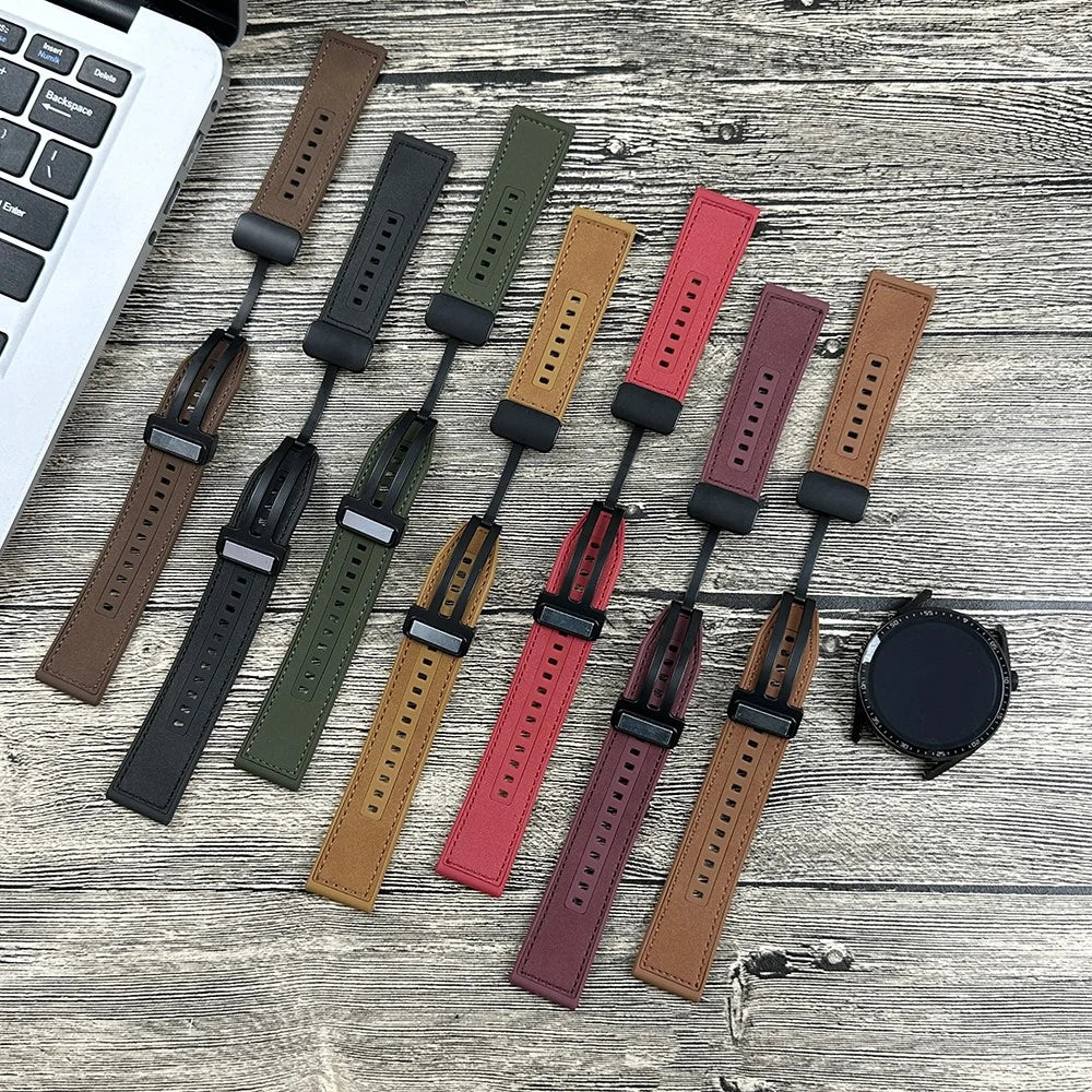 Universal 22mm PU Leather+Silicone Watch Band Replacement with Magnetic Folding Buckle - Coffee - 7