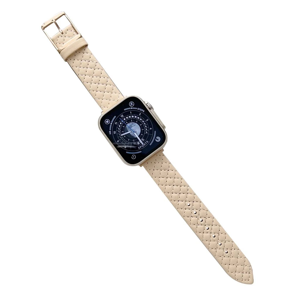 For Apple Watch Ultra 3 2 1 49mm / Series 11 10 46mm / 9 8 7 45mm / SE3 SE2 SE 6 5 4 44mm / 3 2 1 42mm Leather Watch Band Wrist Strap - Milk Tea - 1