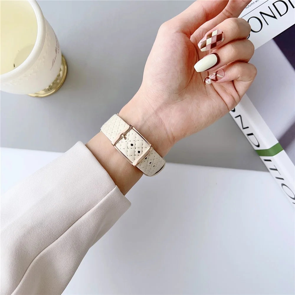 For Apple Watch Ultra 3 2 1 49mm / Series 11 10 46mm / 9 8 7 45mm / SE3 SE2 SE 6 5 4 44mm / 3 2 1 42mm Leather Watch Band Wrist Strap - Milk Tea - 3