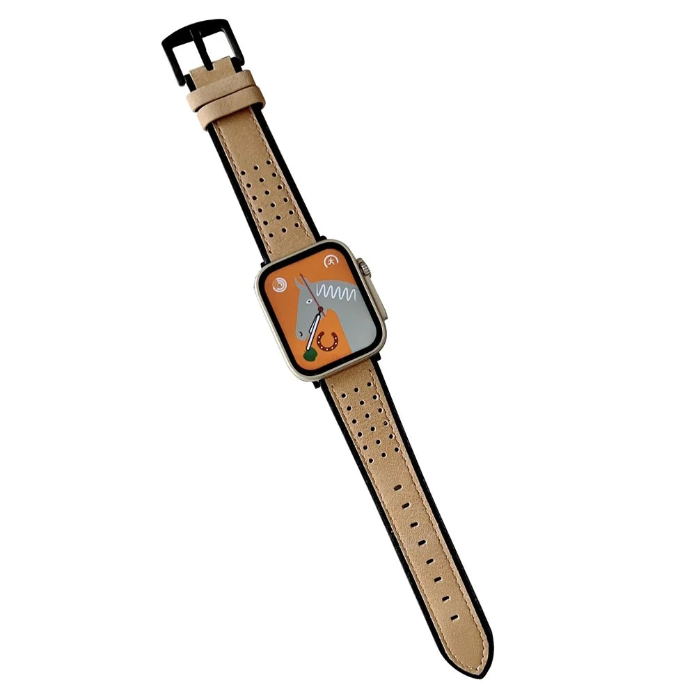 For Apple Watch Ultra 3 2 1 49mm / Series 11 10 46mm / 9 8 7 45mm / SE3 SE2 SE 6 5 4 44mm / 3 2 1 42mm Top Layer Cowhide Watch Strap - Light Yellow - 1