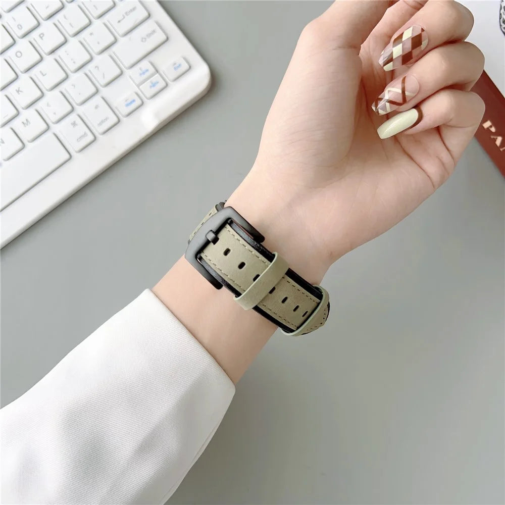 For Apple Watch Ultra 3 2 1 49mm / Series 11 10 46mm / 9 8 7 45mm / SE3 SE2 SE 6 5 4 44mm / 3 2 1 42mm Top Layer Cowhide Watch Strap - Light Yellow - 3