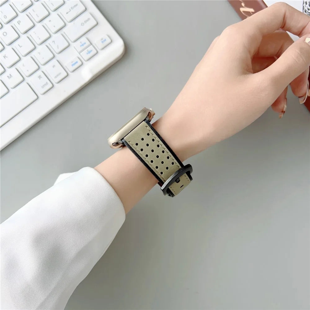 For Apple Watch Ultra 3 2 1 49mm / Series 11 10 46mm / 9 8 7 45mm / SE3 SE2 SE 6 5 4 44mm / 3 2 1 42mm Top Layer Cowhide Watch Strap - Light Yellow - 5