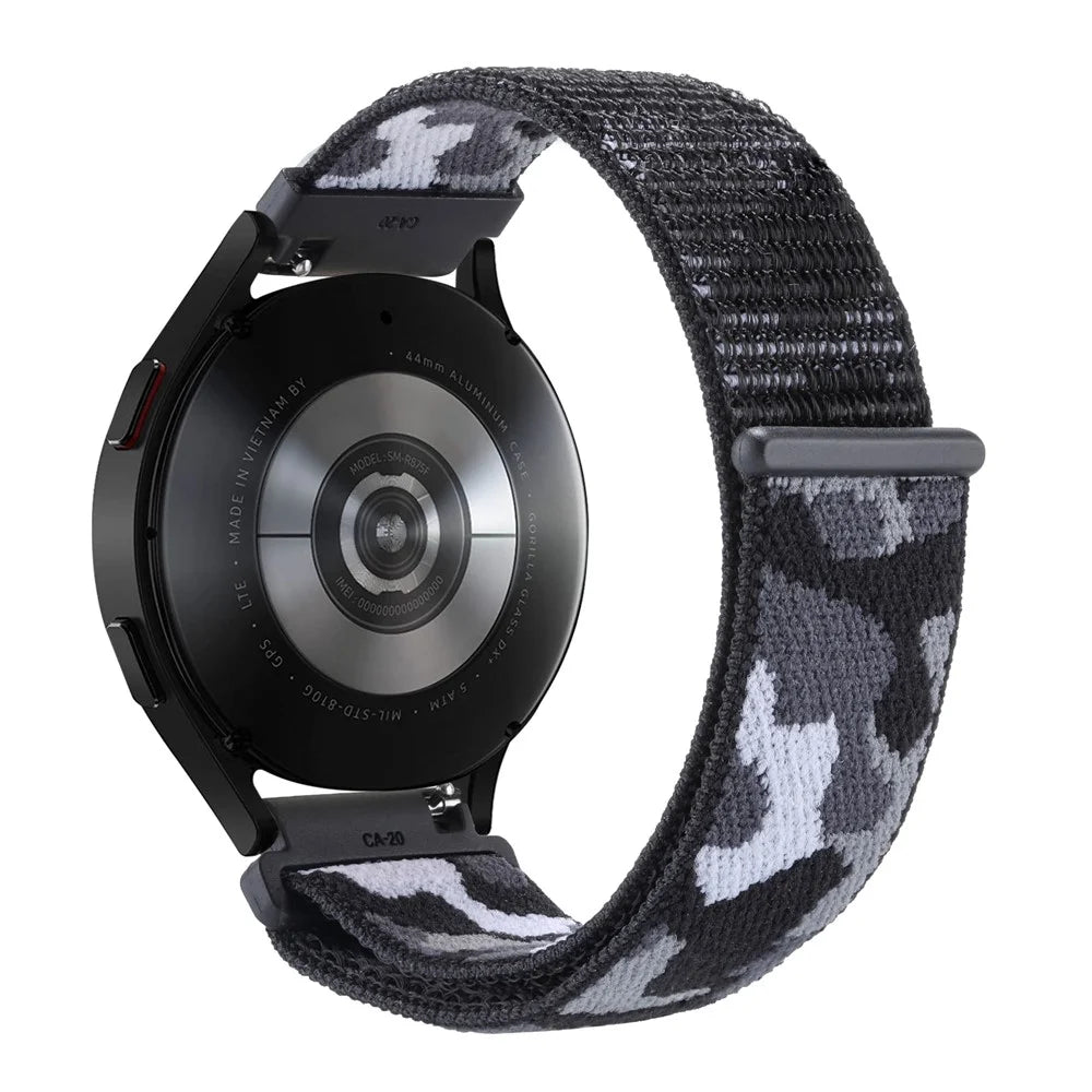 For Samsung Galaxy Watch3 45mm / Garmin Venu 3 Watch Band 22mm Nylon Loop Camouflage Strap - Black Camo - 1