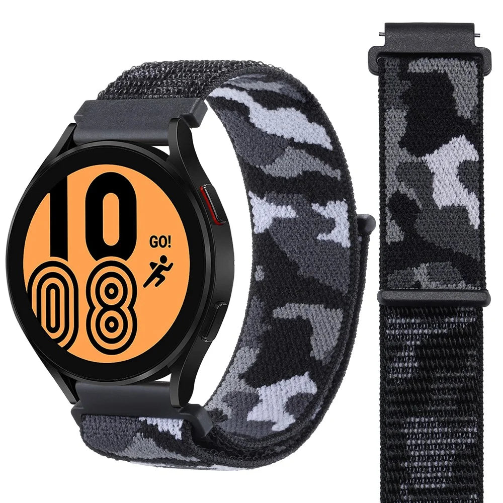 For Samsung Galaxy Watch3 45mm / Garmin Venu 3 Watch Band 22mm Nylon Loop Camouflage Strap - Black Camo - 2