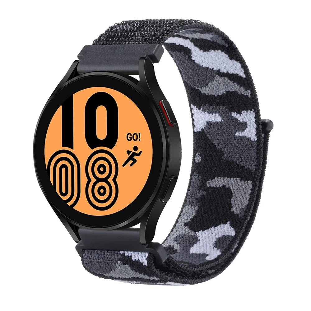 For Samsung Galaxy Watch3 45mm / Garmin Venu 3 Watch Band 22mm Nylon Loop Camouflage Strap - Black Camo - 3