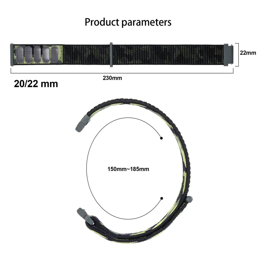 For Samsung Galaxy Watch3 45mm / Garmin Venu 3 Watch Band 22mm Nylon Loop Camouflage Strap - Black Camo - 4