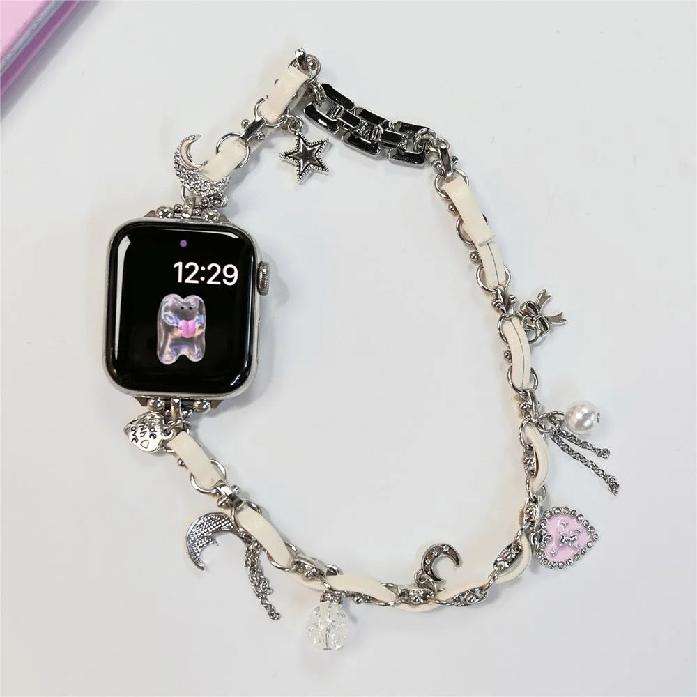 Watch Strap for Apple Watch Series 11 10 42mm / 9 8 7 41mm / SE3 SE2 SE 6 5 4 40mm / 3 2 1 38mm Watch Band Leather Chain Wrist Strap - Yellow - 4
