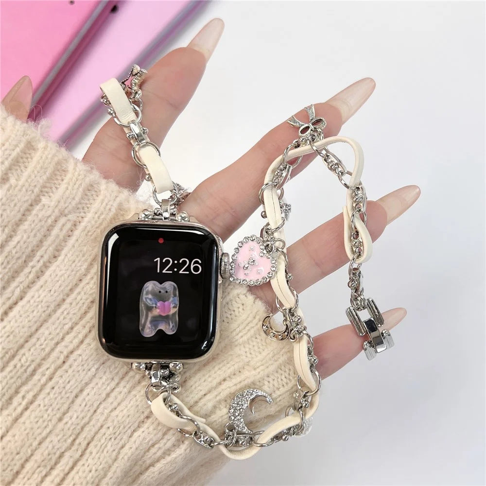 Watch Strap for Apple Watch Series 11 10 42mm / 9 8 7 41mm / SE3 SE2 SE 6 5 4 40mm / 3 2 1 38mm Watch Band Leather Chain Wrist Strap - Yellow - 5