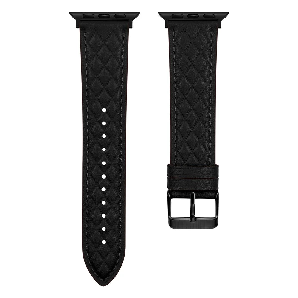 Watch Strap for Apple Watch Series 11 10 42mm / 9 8 7 41mm / SE3 SE2 SE 6 5 4 40mm / 3 2 1 38mm Watch Band Genuine Cow Leather Strap - Black - 1