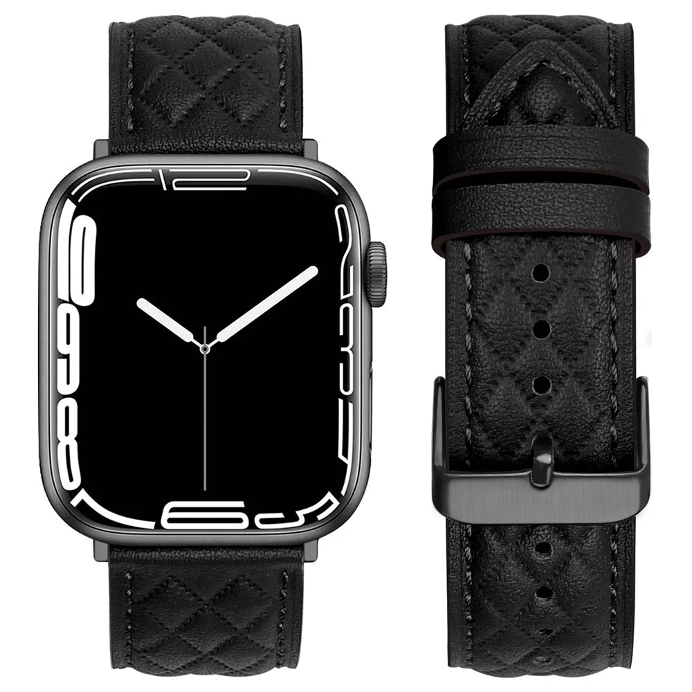 Watch Strap for Apple Watch Series 11 10 42mm / 9 8 7 41mm / SE3 SE2 SE 6 5 4 40mm / 3 2 1 38mm Watch Band Genuine Cow Leather Strap - Black - 2