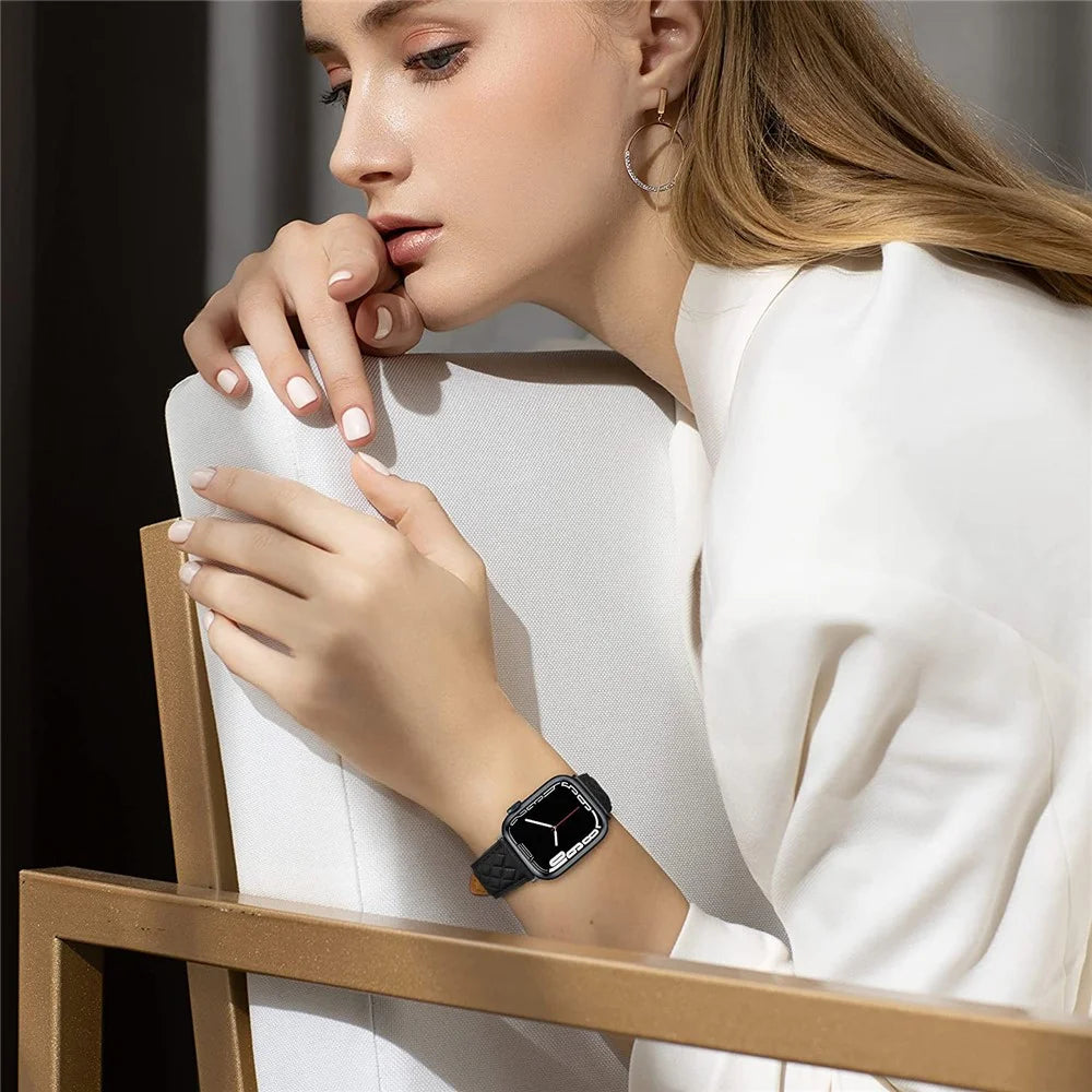 Watch Strap for Apple Watch Series 11 10 42mm / 9 8 7 41mm / SE3 SE2 SE 6 5 4 40mm / 3 2 1 38mm Watch Band Genuine Cow Leather Strap - Black - 3
