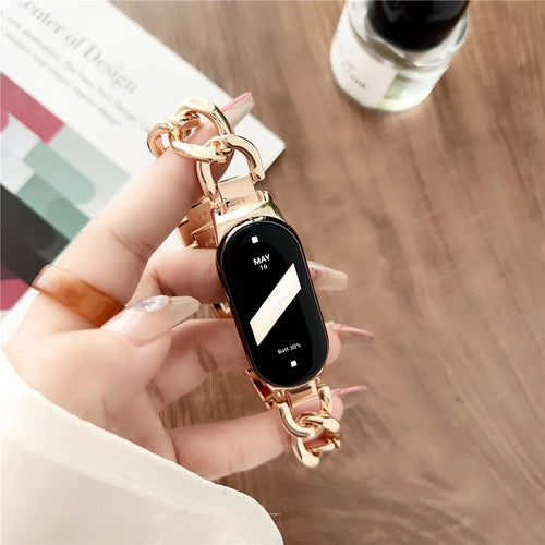 For Xiaomi Smart Band 9 NFC / 9 / 8 NFC / 8 Chain Strap Zinc Alloy Metal Smartwatch Bands with Connector - Rose Gold - 1