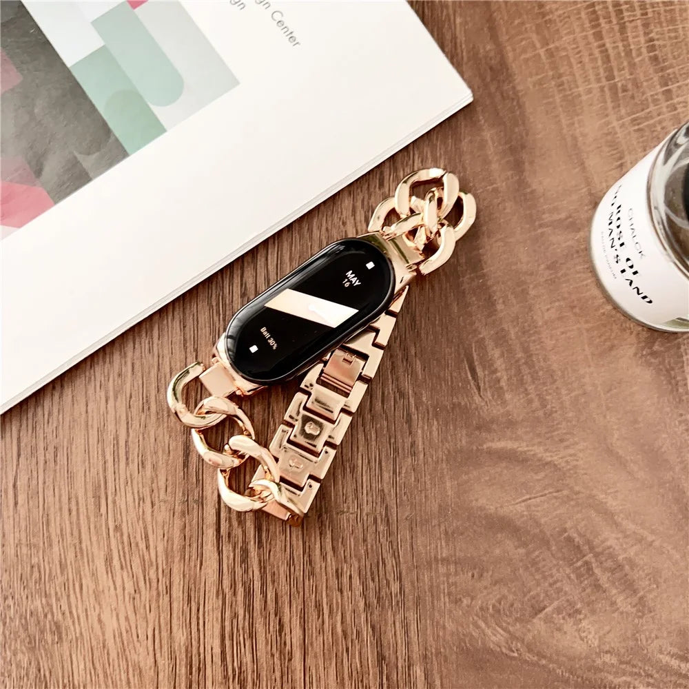 For Xiaomi Smart Band 9 NFC / 9 / 8 NFC / 8 Chain Strap Zinc Alloy Metal Smartwatch Bands with Connector - Rose Gold - 3