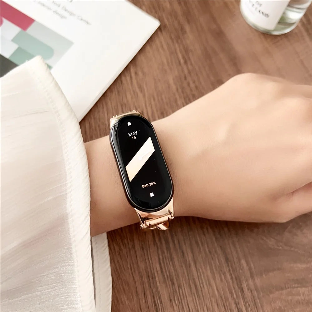 For Xiaomi Smart Band 9 NFC / 9 / 8 NFC / 8 Chain Strap Zinc Alloy Metal Smartwatch Bands with Connector - Rose Gold - 4