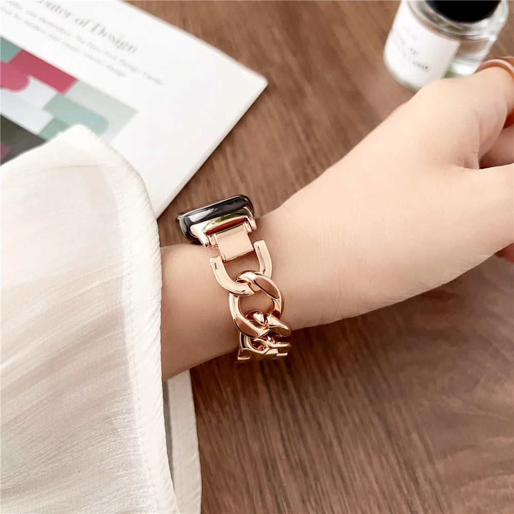 For Xiaomi Smart Band 9 NFC / 9 / 8 NFC / 8 Chain Strap Zinc Alloy Metal Smartwatch Bands with Connector - Rose Gold - 5