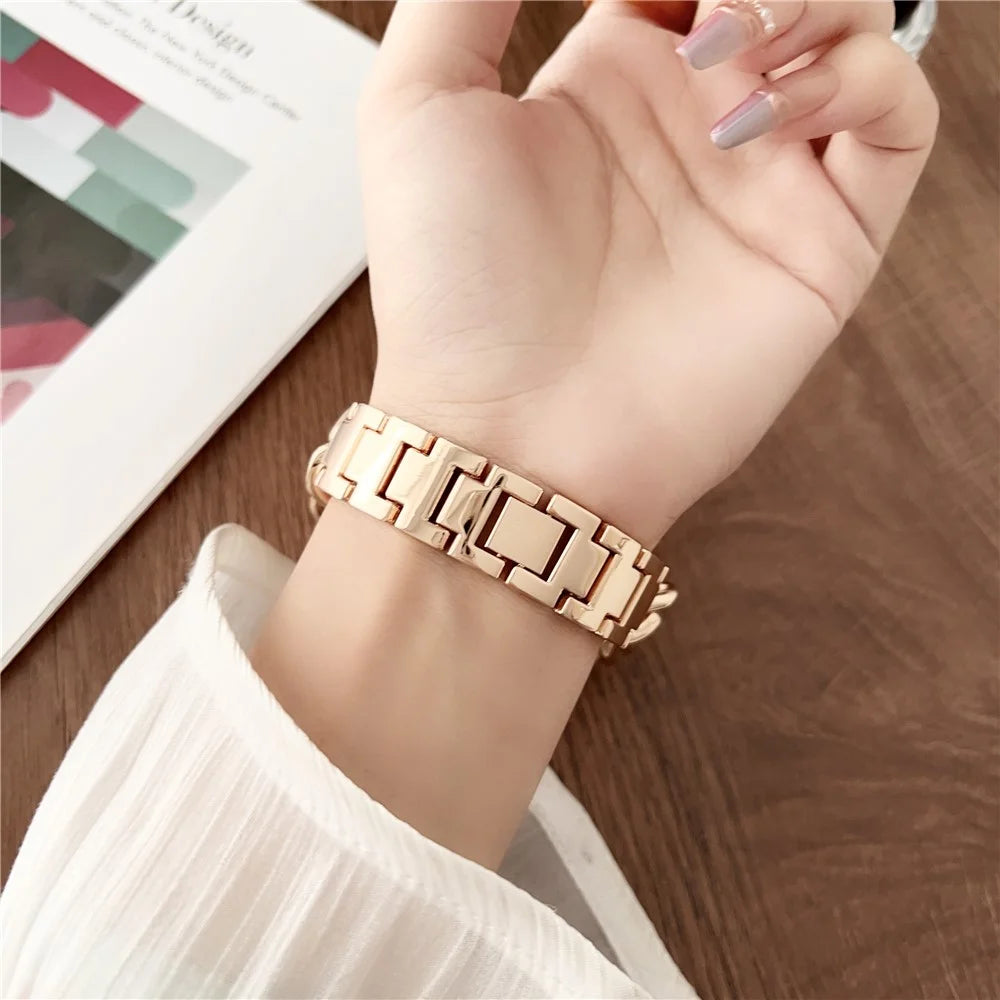For Xiaomi Smart Band 9 NFC / 9 / 8 NFC / 8 Chain Strap Zinc Alloy Metal Smartwatch Bands with Connector - Rose Gold - 6
