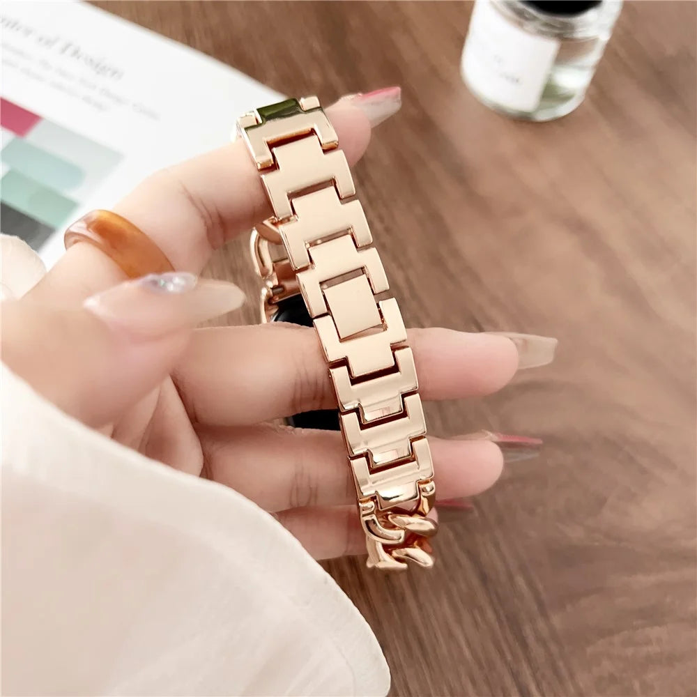 For Xiaomi Smart Band 9 NFC / 9 / 8 NFC / 8 Chain Strap Zinc Alloy Metal Smartwatch Bands with Connector - Rose Gold - 7