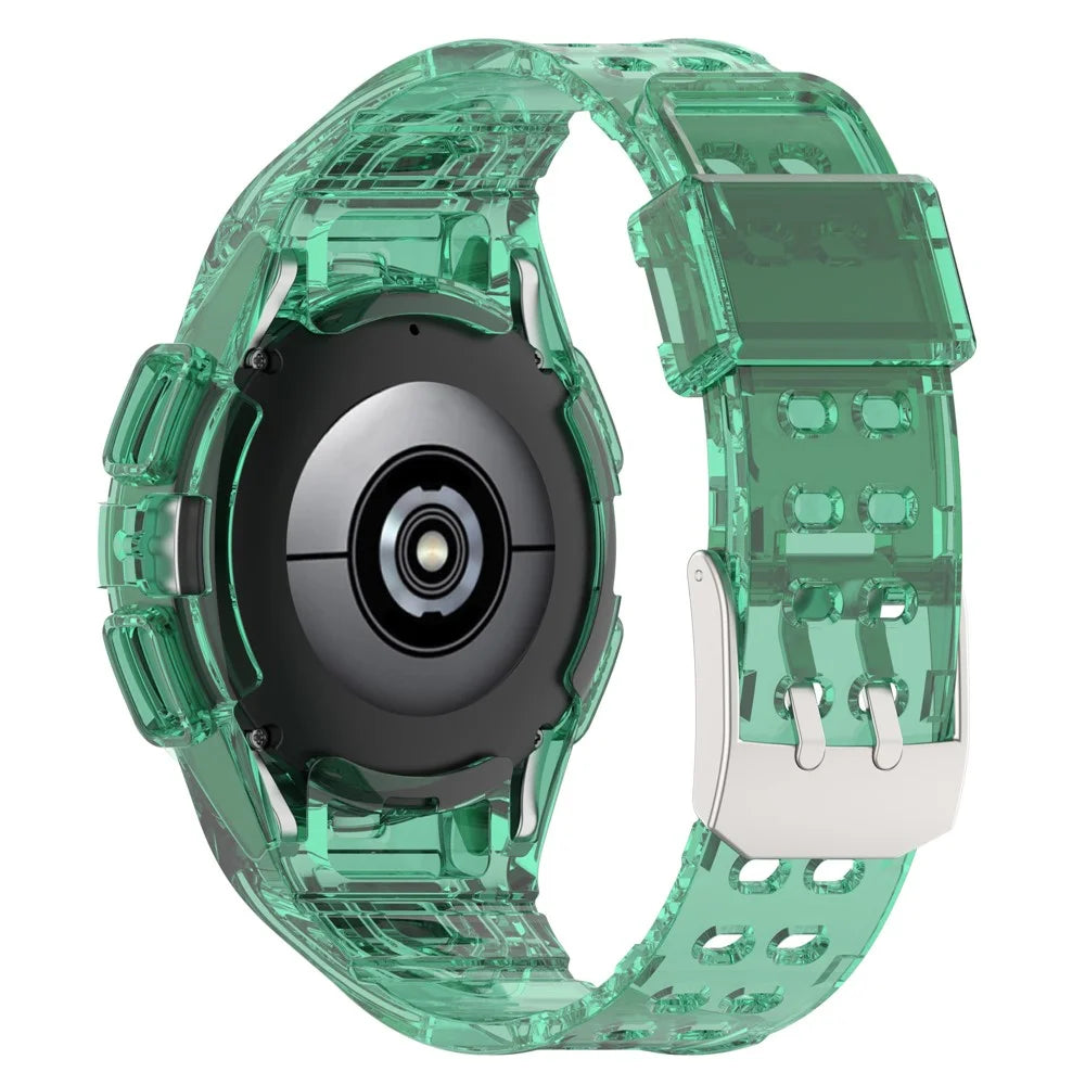 For Samsung Galaxy Watch4 44mm Silicone Watch Band Replacement Strap with Integrated Watch Case - Transparent Green - 1