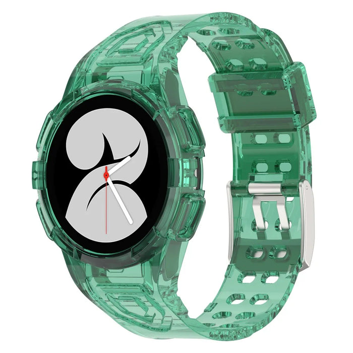 For Samsung Galaxy Watch4 44mm Silicone Watch Band Replacement Strap with Integrated Watch Case - Transparent Green - 2