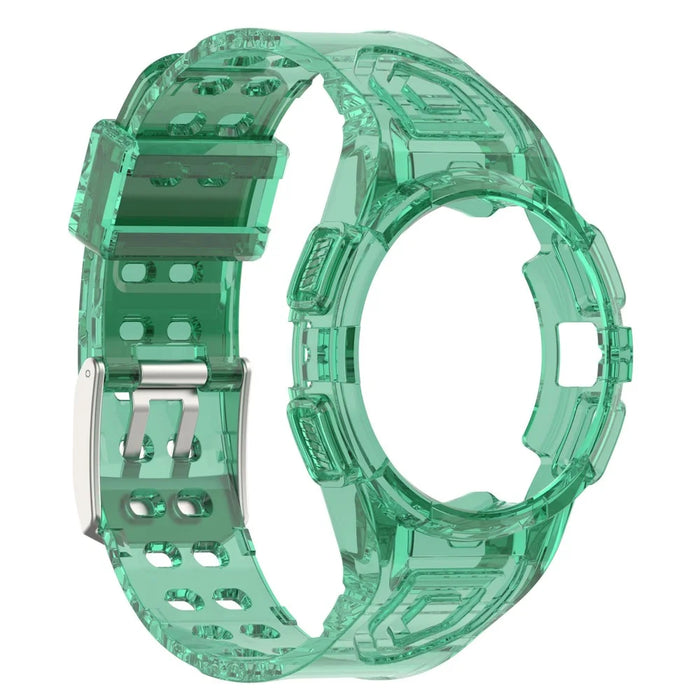 For Samsung Galaxy Watch4 44mm Silicone Watch Band Replacement Strap with Integrated Watch Case - Transparent Green - 4