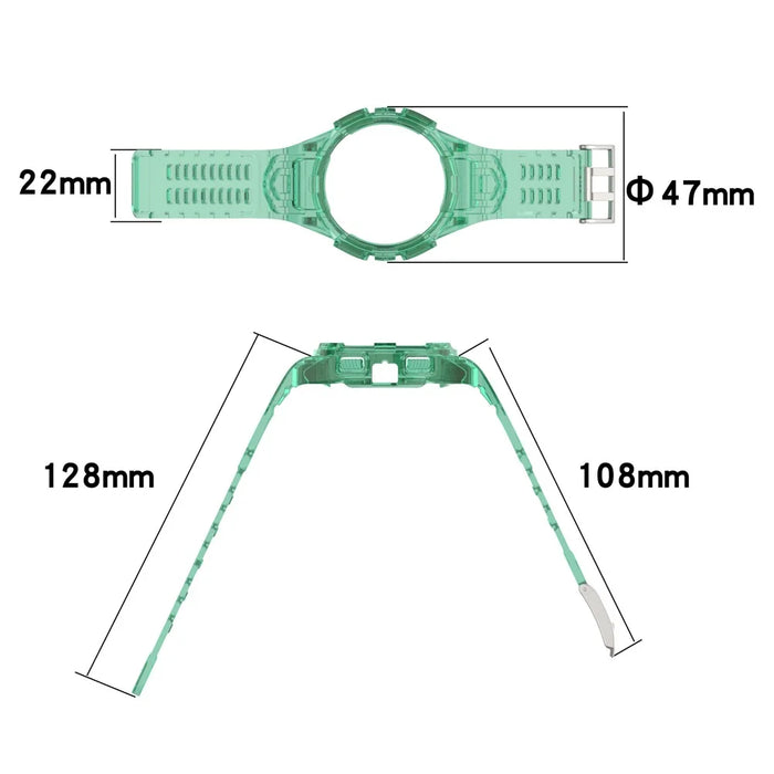 For Samsung Galaxy Watch4 44mm Silicone Watch Band Replacement Strap with Integrated Watch Case - Transparent Green - 5