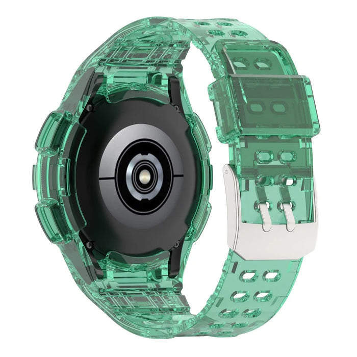 For Samsung Galaxy Watch4 Classic 46mm Silicone Watch Band Ajustable Strap with Integrated Watch Case - Transparent Green - 1