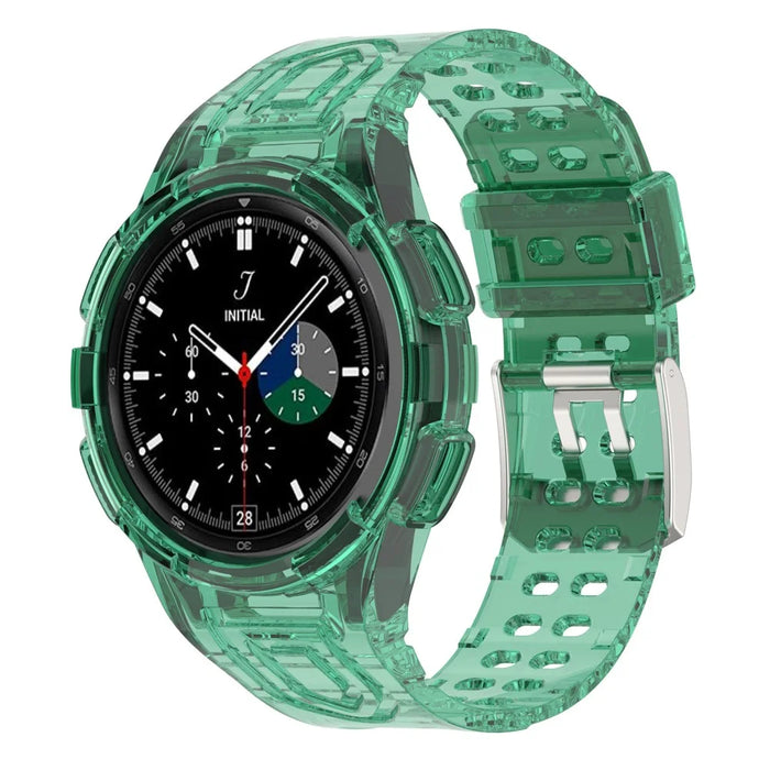 For Samsung Galaxy Watch4 Classic 46mm Silicone Watch Band Ajustable Strap with Integrated Watch Case - Transparent Green - 2