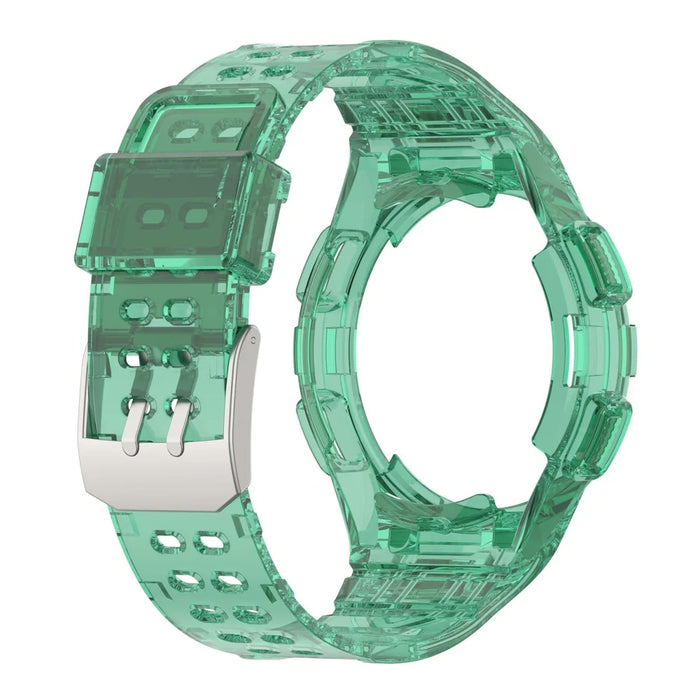 For Samsung Galaxy Watch4 Classic 46mm Silicone Watch Band Ajustable Strap with Integrated Watch Case - Transparent Green - 3