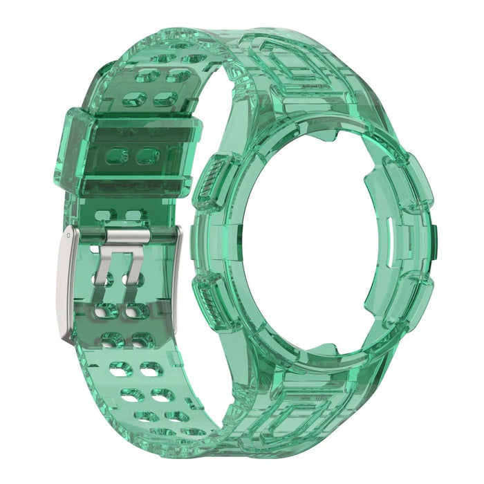 For Samsung Galaxy Watch4 Classic 46mm Silicone Watch Band Ajustable Strap with Integrated Watch Case - Transparent Green - 4
