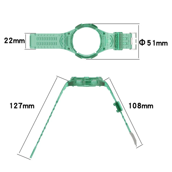For Samsung Galaxy Watch4 Classic 46mm Silicone Watch Band Ajustable Strap with Integrated Watch Case - Transparent Green - 5