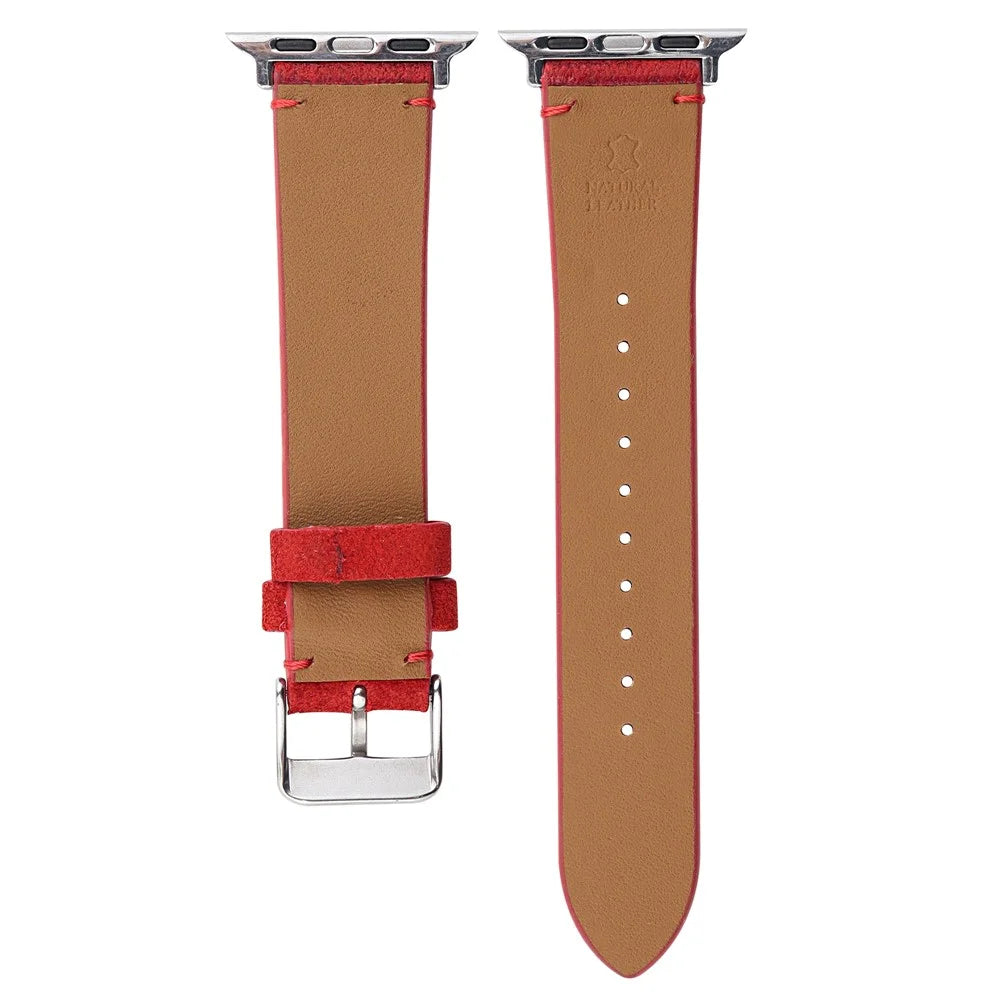 Watch Strap for Apple Watch Series 11 10 42mm / 9 8 7 41mm / SE3 SE2 SE 6 5 4 40mm / 3 2 1 38mm Leather Watch Band - Red - 2