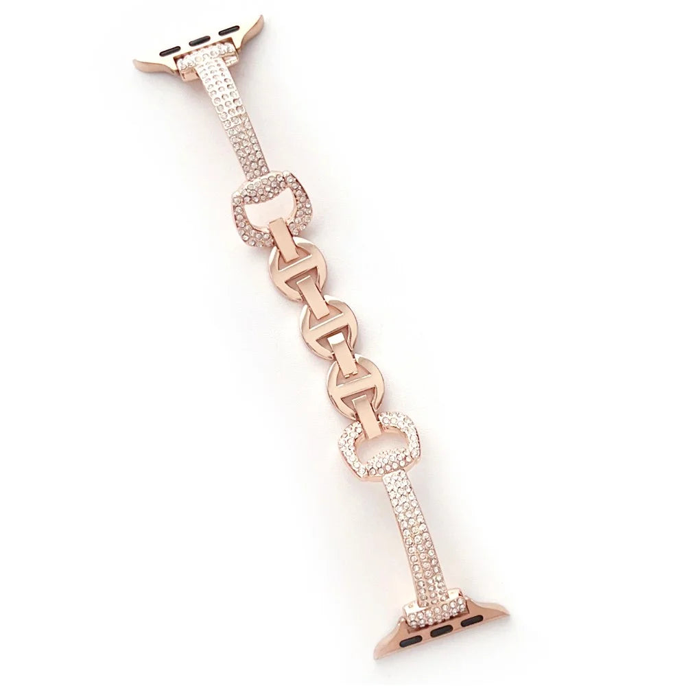 Watch Strap for Apple Watch Series 11 10 42mm / 9 8 7 41mm / SE3 SE2 SE 6 5 4 40mm / 3 2 1 38mm Watch Band Rhinestone Decor Bracelet - Rose Gold - 1