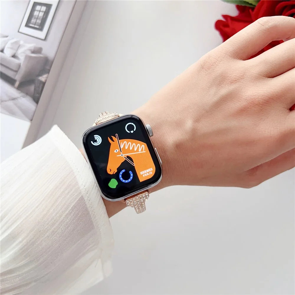 Watch Strap for Apple Watch Series 11 10 42mm / 9 8 7 41mm / SE3 SE2 SE 6 5 4 40mm / 3 2 1 38mm Watch Band Rhinestone Decor Bracelet - Rose Gold - 3