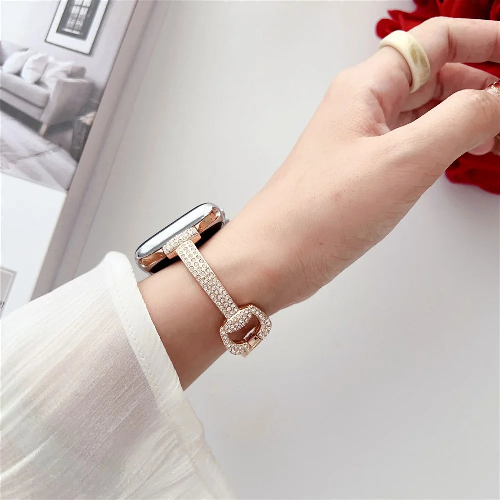 Watch Strap for Apple Watch Series 11 10 42mm / 9 8 7 41mm / SE3 SE2 SE 6 5 4 40mm / 3 2 1 38mm Watch Band Rhinestone Decor Bracelet - Rose Gold - 4