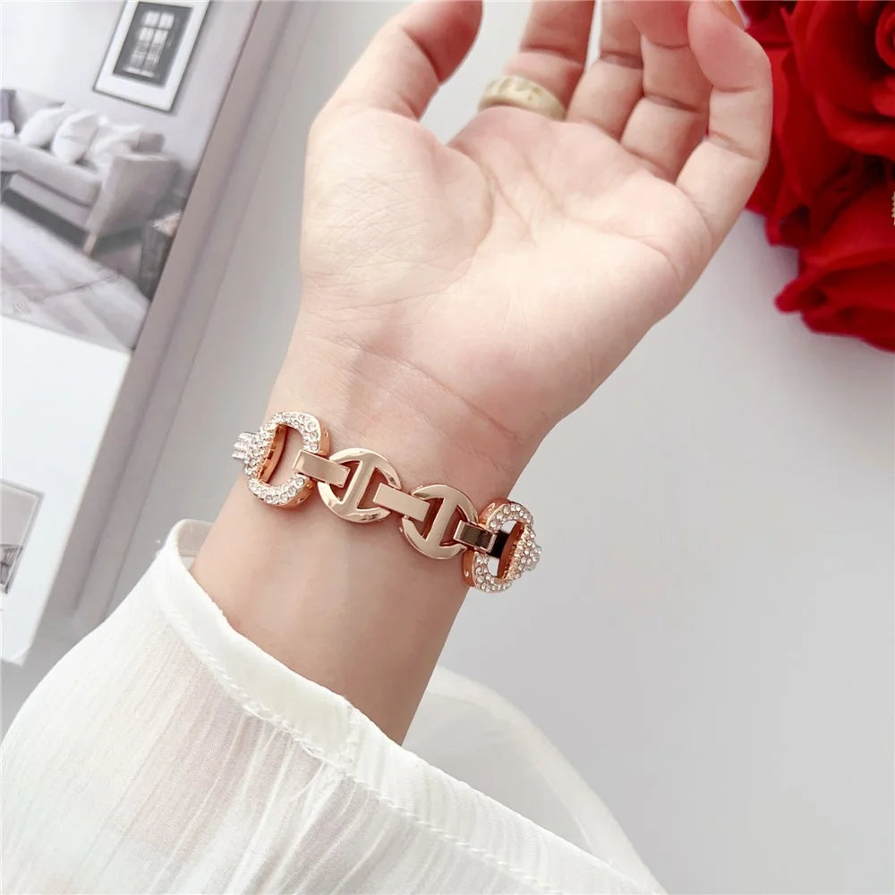 Watch Strap for Apple Watch Series 11 10 42mm / 9 8 7 41mm / SE3 SE2 SE 6 5 4 40mm / 3 2 1 38mm Watch Band Rhinestone Decor Bracelet - Rose Gold - 6
