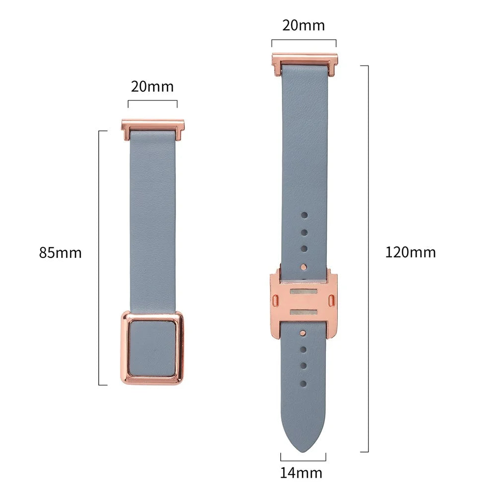 For Samsung Galaxy Watch6 Classic 47mm 43mm Watch Band 20mm Leather Strap with Magnetic Folding Buckle - Linen Blue / Rose Gold Buckle - 4