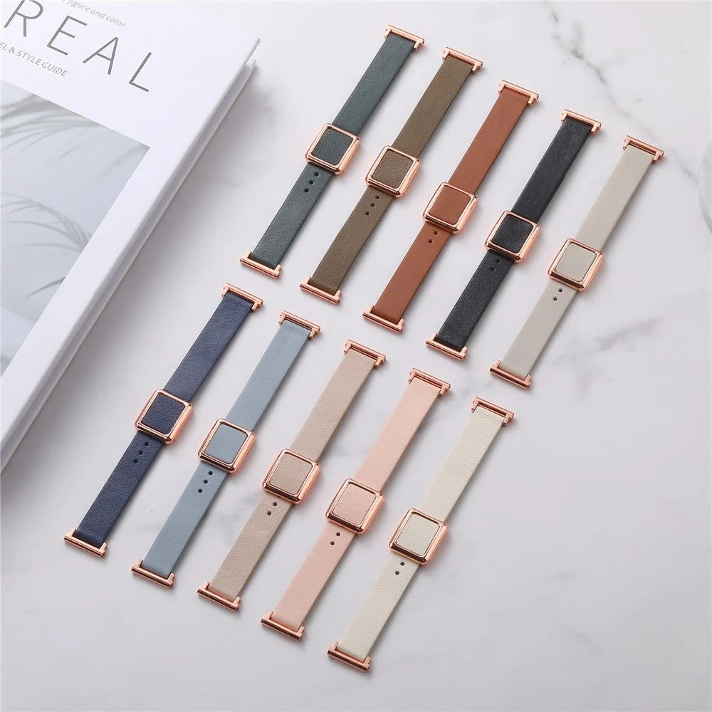 For Samsung Galaxy Watch6 Classic 47mm 43mm Watch Band 20mm Leather Strap with Magnetic Folding Buckle - Linen Blue / Rose Gold Buckle - 5