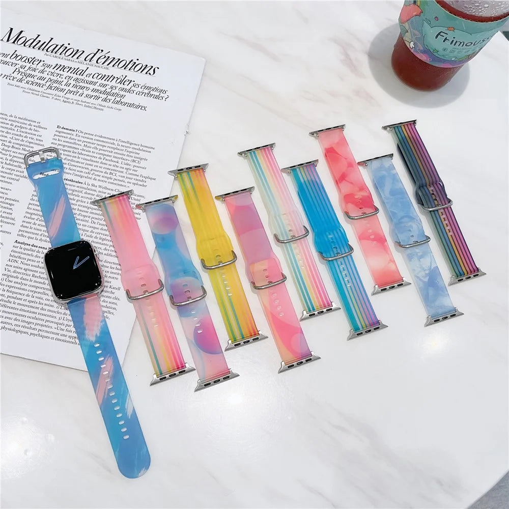 For Apple Watch Ultra 3 2 1 49mm / Series 11 10 46mm / 9 8 7 45mm / SE3 SE2 SE 6 5 4 44mm / 3 2 1 42mm Watch Band Silicone Strap - Blue Mix - 4