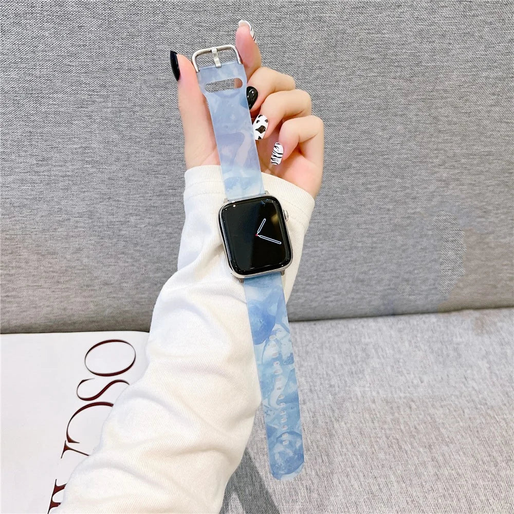 Watch Strap for Apple Watch Series 11 10 42mm / 9 8 7 41mm / SE3 SE2 SE 6 5 4 40mm / 3 2 1 38mm Silicone Watch Band Matte Wrist Strap - Blue Mix - 1