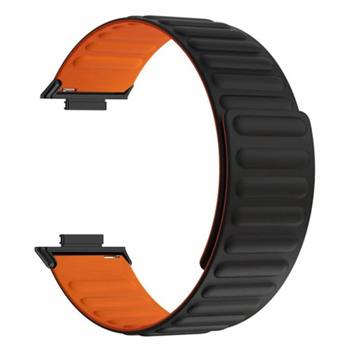 For Huawei Watch Fit 2 Magnetic Watch Strap Silicone Adjustable Wristband - Black+Orange - 1