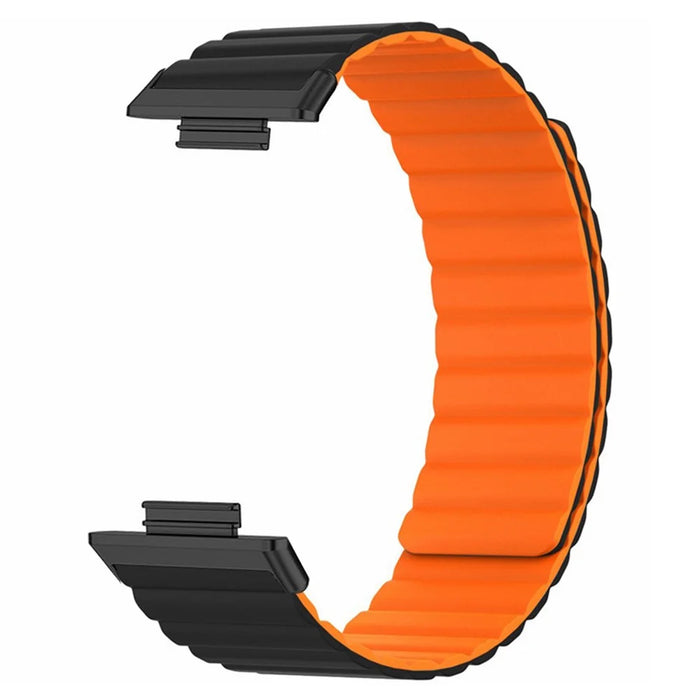 For Huawei Watch Fit 2 Magnetic Watch Strap Silicone Adjustable Wristband - Black+Orange - 3