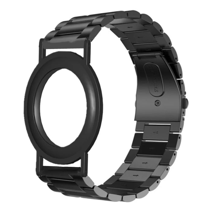 For AirTag Bracelet 3-Bead Steel Wrist Strap with PC Frame Holder - Black - 1