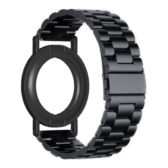 For AirTag Bracelet 3-Bead Steel Wrist Strap with PC Frame Holder - Black - 3