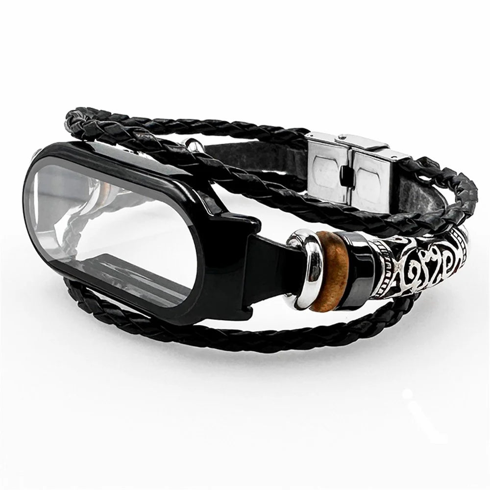 For Xiaomi Smart Band 8 / Smart Band 8 NFC Retro Beads Wrist Strap with Watch Case and Tempered Glass Screen Protector - Black - 1