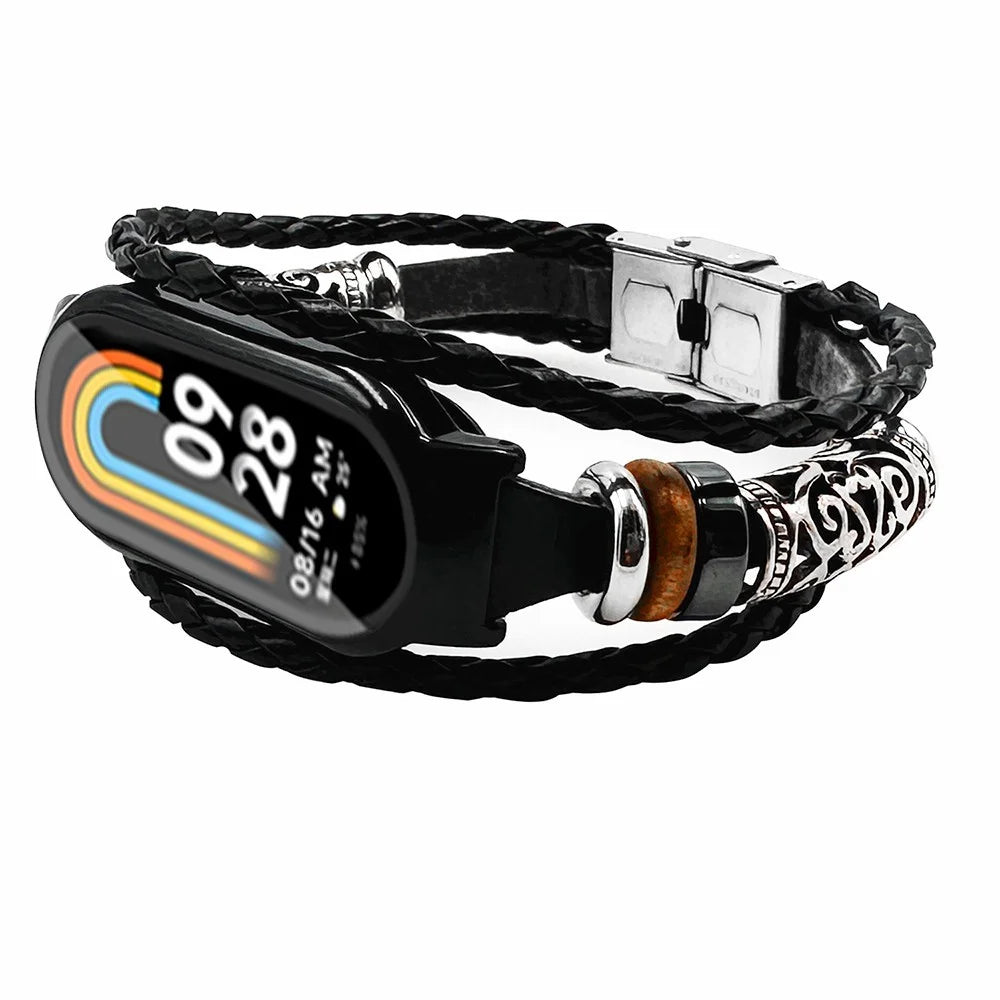 For Xiaomi Smart Band 8 / Smart Band 8 NFC Retro Beads Wrist Strap with Watch Case and Tempered Glass Screen Protector - Black - 3