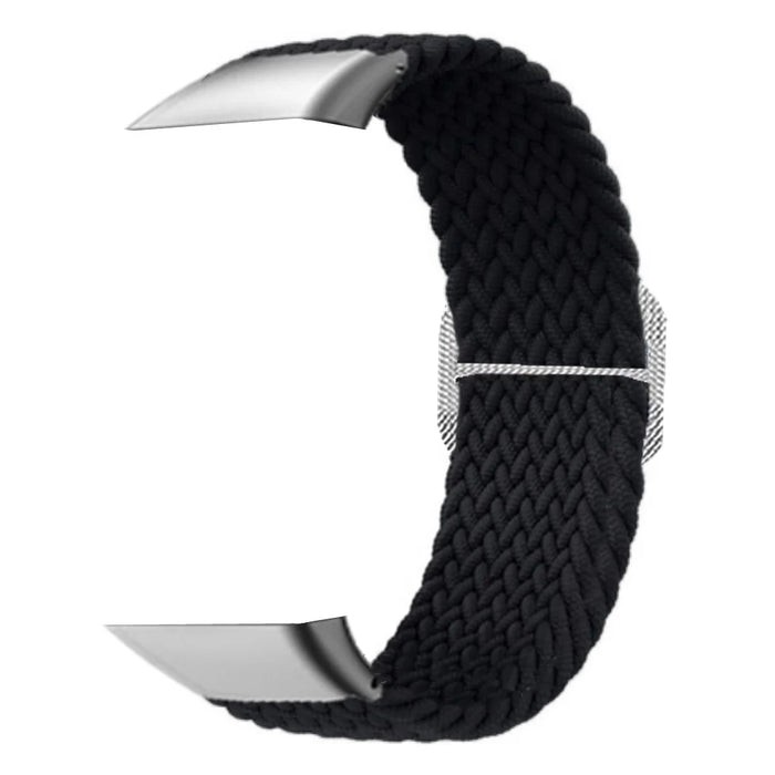 For Oppo Watch Free Replacement Strap Braided Elastic Fabric Watch Band with Silver Connector - Black - 1